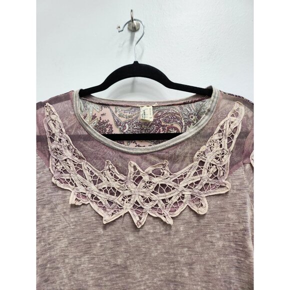 Gimmicks By BKE Womens BOHO Fairy Top Small Purple Lace Yoke Paisley Long Sleeve - Picture 2 of 7